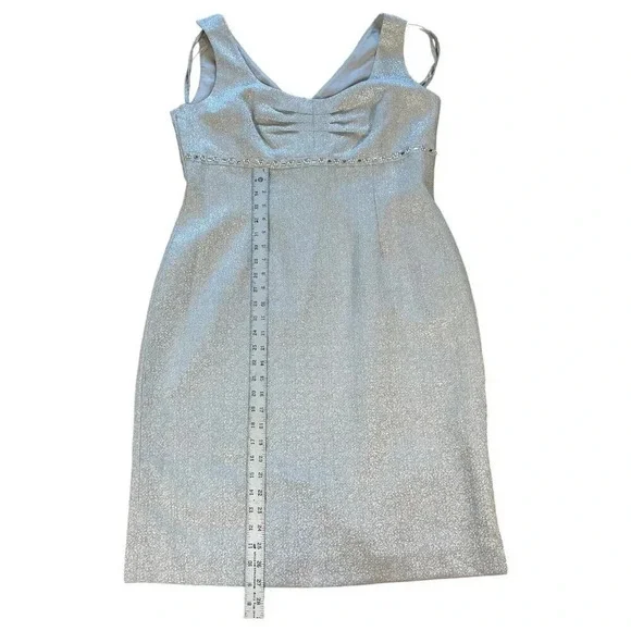 Tahari Metallic Silver Tweed Cocktail Dress Knee Length Party Sleeveless Size 14 - Picture 4 of 6